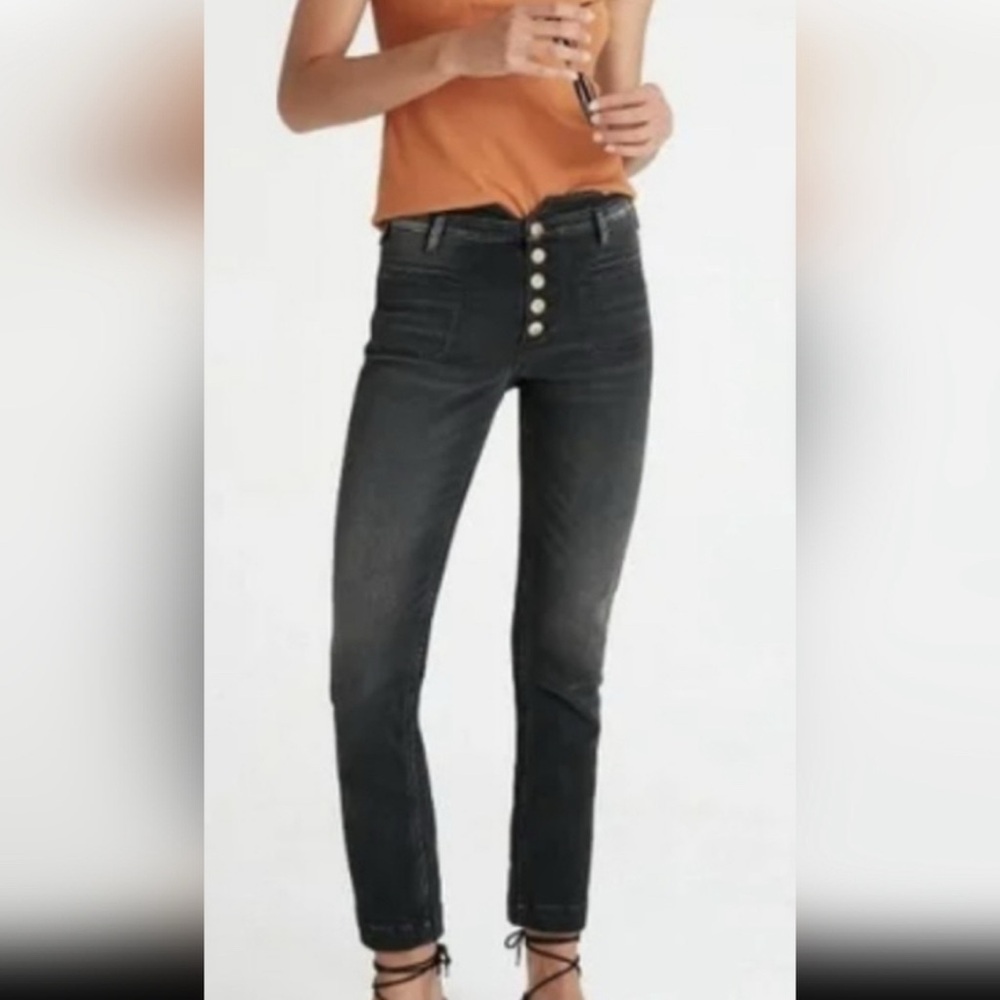 NWOT Anthropologie Pilcro High Rise Ankle Cropped Black Denim Jeans | size 28